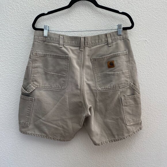 Carhartt Washed Duck Work Shorts Cargo Beige Tan 34 Workwear Distressed Stained - Picture 5 of 7